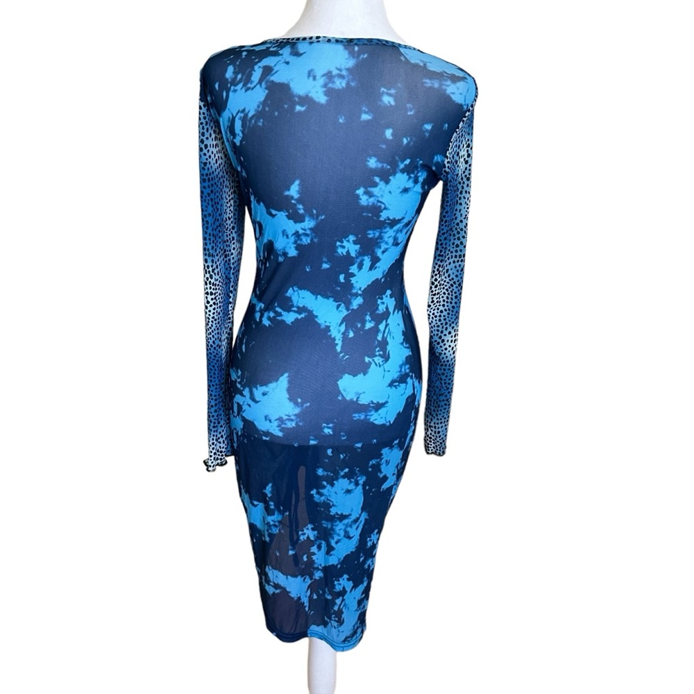 Women’s Sheer Mesh Long Sleeve Bodycon Cover Up Dress Blue Size Small NWOT - Picture 4 of 12